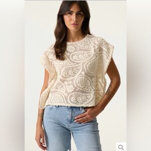 Crochet Lace Short Sleeve Blouse in Cream